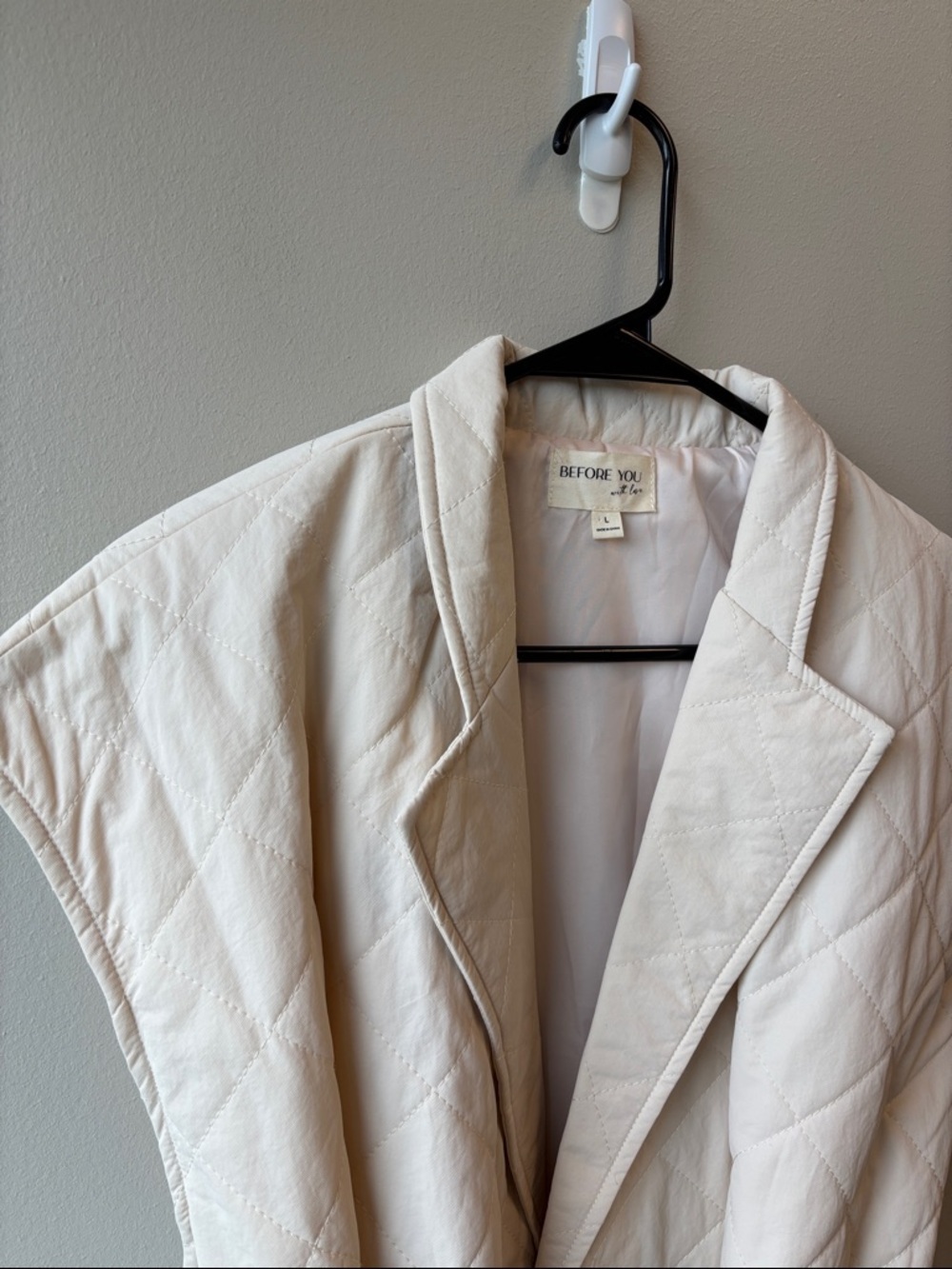 Before You With Love Quilted Sleeveless Vest in Cream - Picture 3 of 6